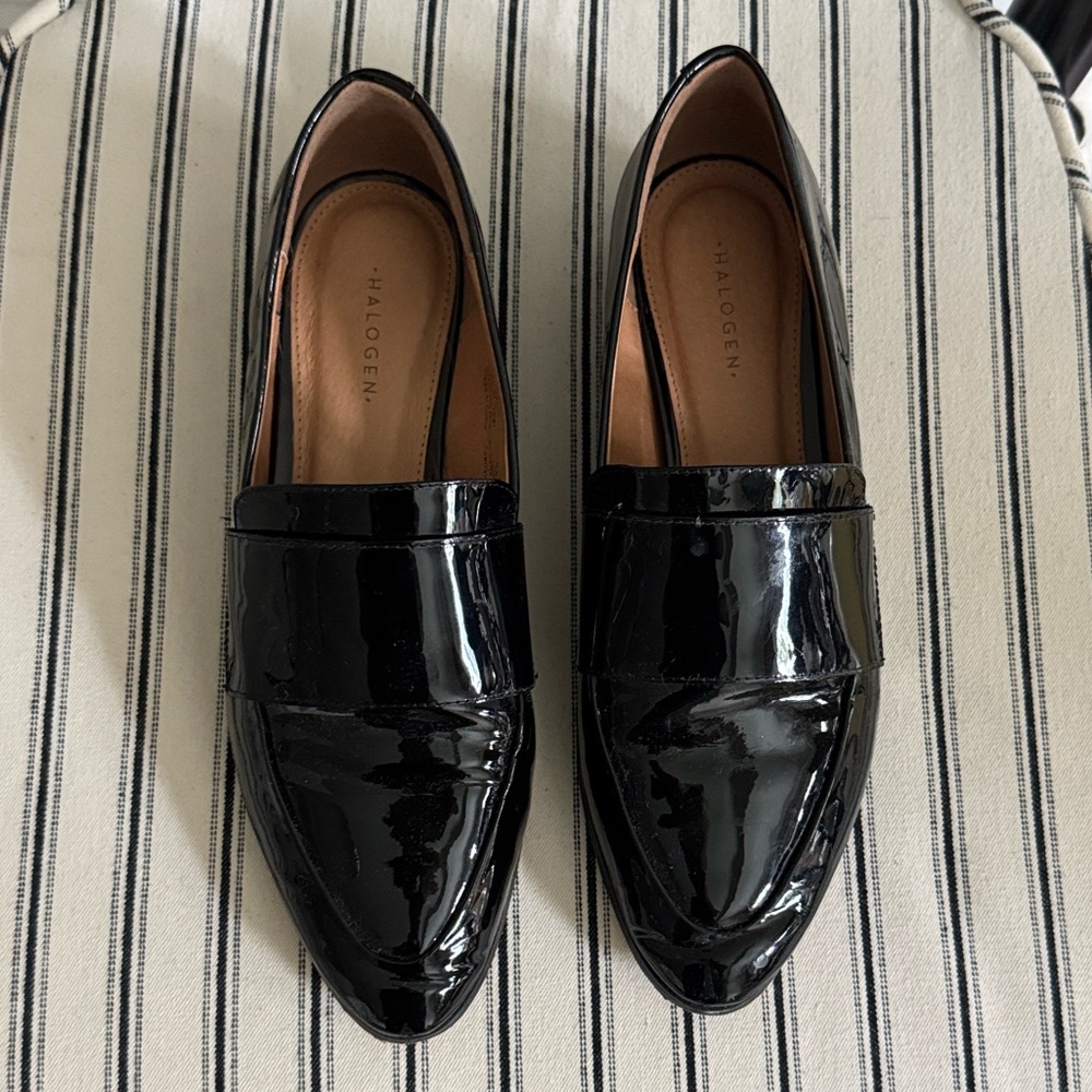 Halogen Black Patent Leather Loafers